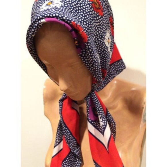 Vintage 1980s/90s Floral & Geometric Polyester Head Scarf 29-Inch Square Made - Picture 1 of 8